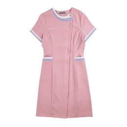 Bulk order women's one-piece nurse clothing supply pink contrast color round neck high-end nurse clothing nurse clothing factory SKU046 Bulk order women's one-piece nurse clothing supply pink contrast color round neck high-end nurse clothing nurse clothing factory SKU046